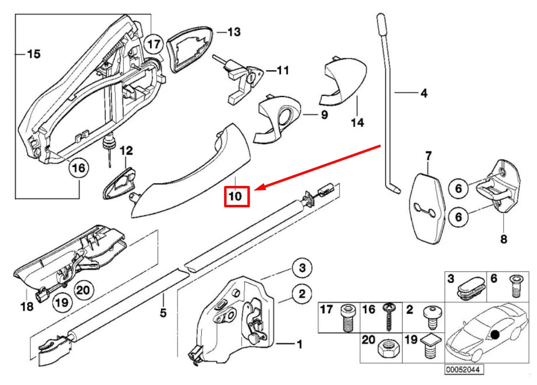 NEW BMW X5 E53 FRONT LEFT DOOR EXTERIOR HANDLE 51218257737 8257737 ORIGINAL