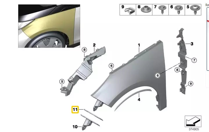 NEW BMW I3 I01 FRONT RIGHT FENDER HOLDER 7385532 51647385532 ORIGINAL
