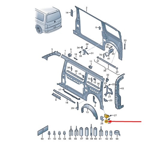 NEW VW TRANSPORTER VI T6 REAR LEFT WING DOOR REINFORCEMENT 7H3809895A ORIGINAL