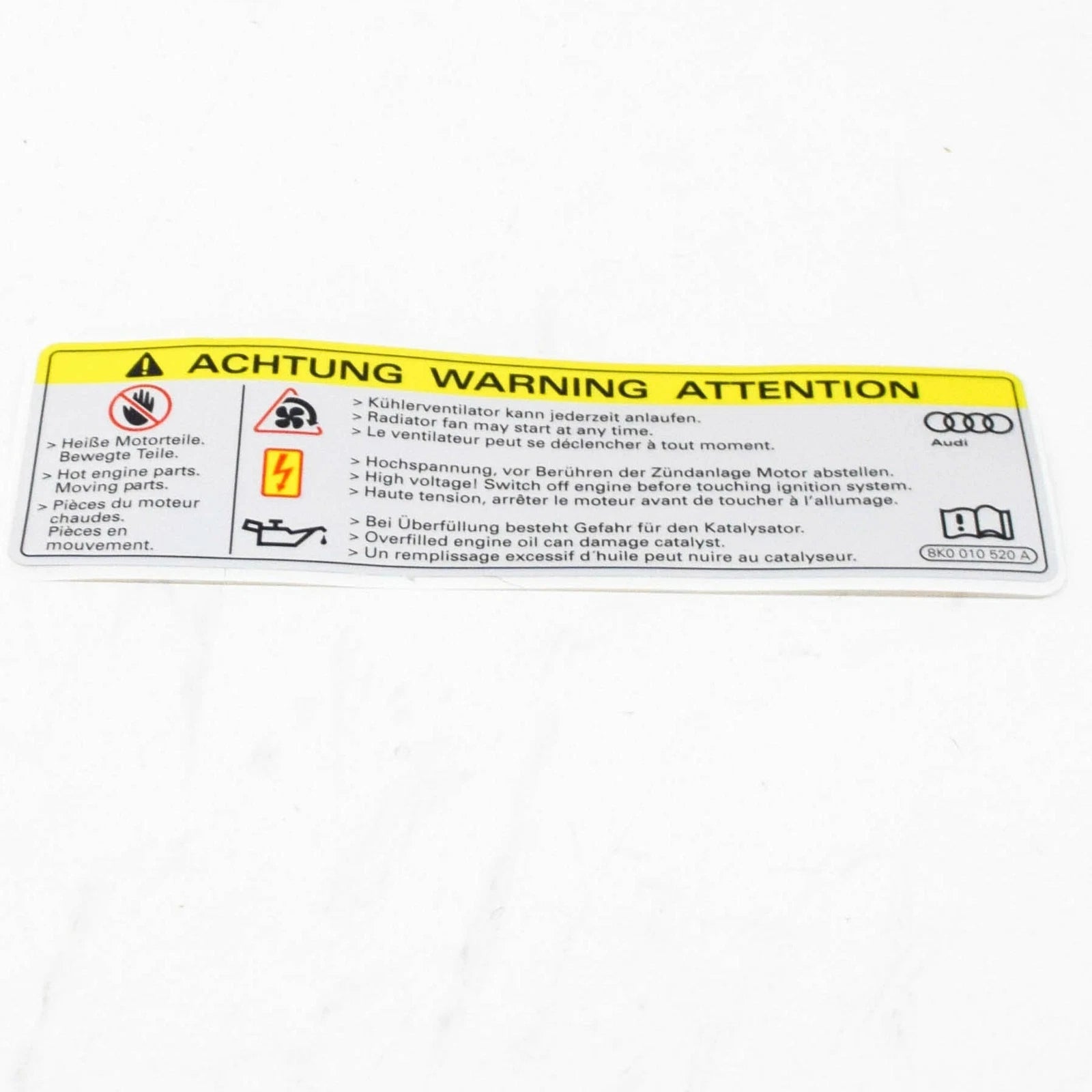 NEW AUDI A1 8X HIGH VOLTAGE SIGN LABEL 8K0010520A ORIGINAL