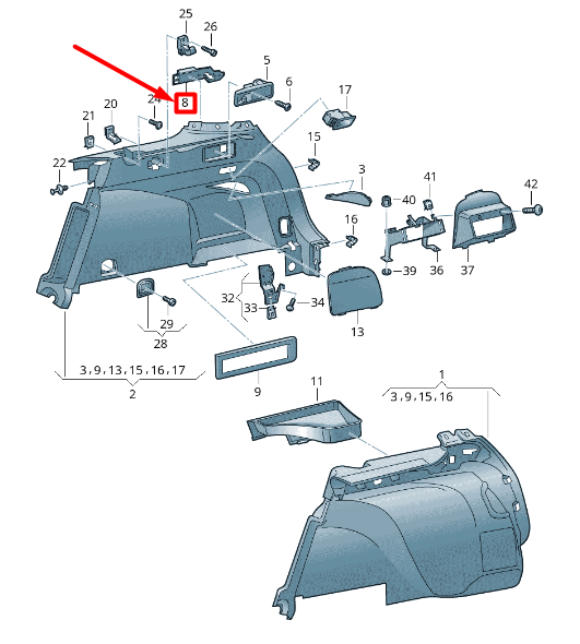 new vw passat b8 3g left luggage compartment locking mechanism 3g9862159