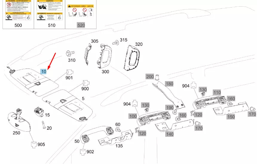 NEW MERCEDES-BENZ VITO W447 RIGHT SIDE SUN VISOR A44781001107M94