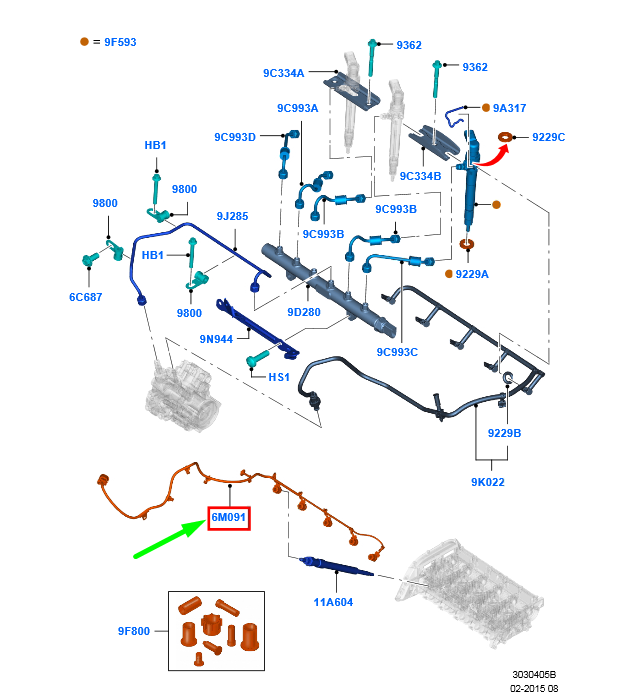 new ford ranger t6 mk1 glow plug wire 2276683 eb3t-6m091-de original