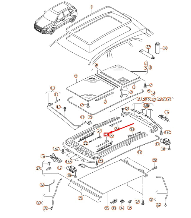 NEW AUDI Q5 8R GLASS SUNROOF FRONT 1 CABLE SET 1K9898870