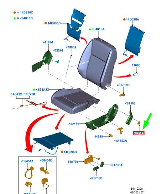new ford ranger t6 mk1 front right seat handle cap 1914676 original