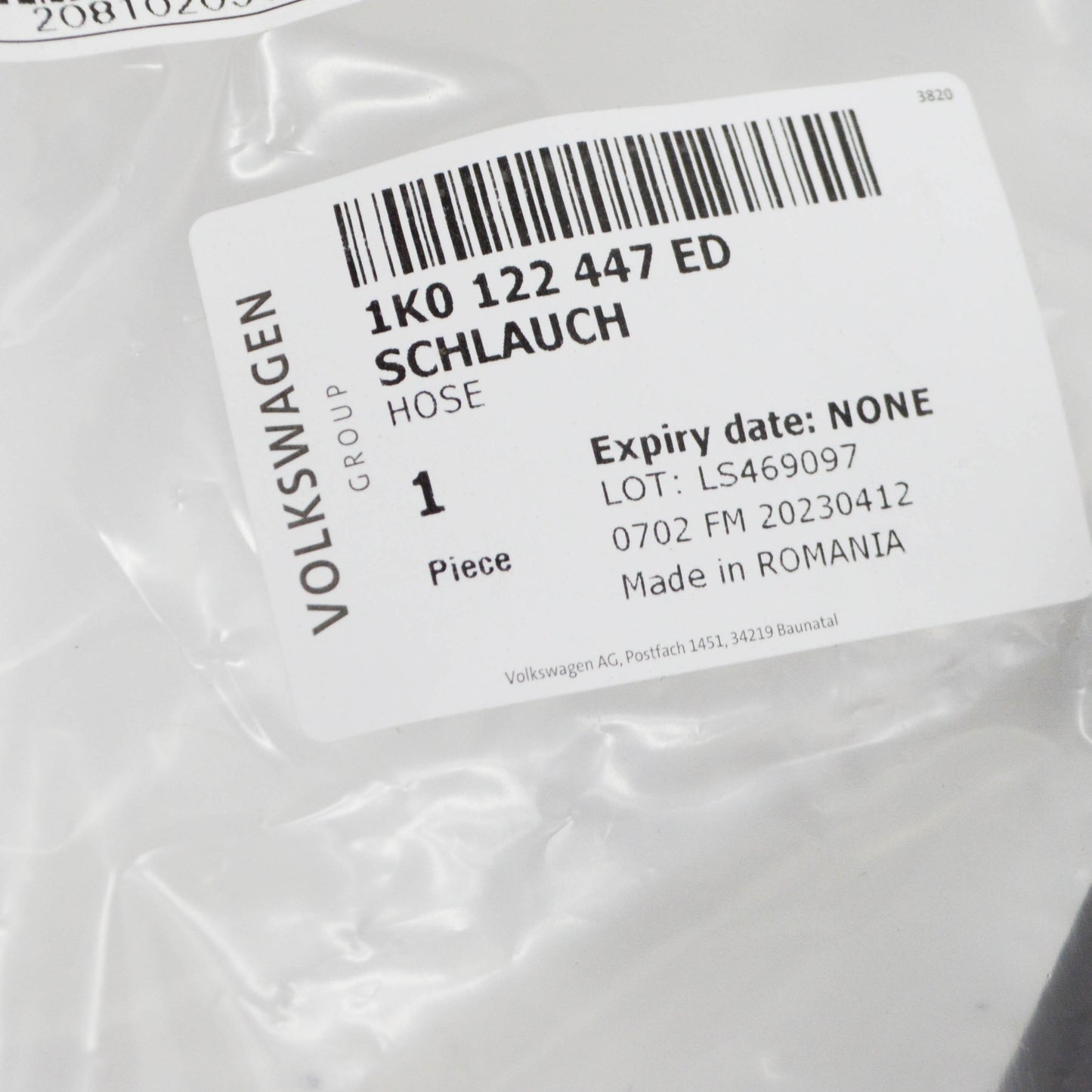 NEW AUDI A3 8P ENGINE COOLANT HOSE 1K0122447ED ORIGINAL