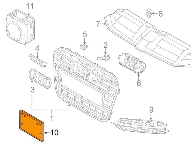 NEW AUDI A6 C7 FRONT BUMPER LICENSE PLATE BRACKET 4G0807285E1RR ORIGINAL