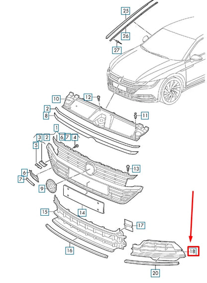 NEW VOLKSWAGEN ARTEON 3H7 FRONT LEFT GRILLE 3G8853665D9B9