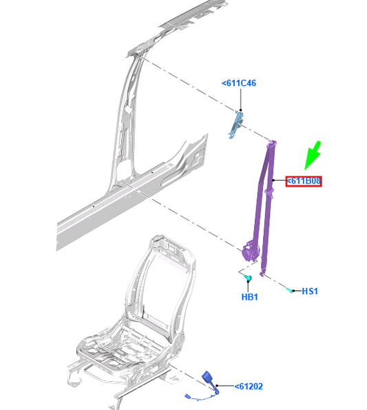 new ford kuga mk2 c520 front right seat belt 2053709 cv44-61294-ad3ja6 original