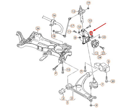 NEW AUDI TT 8J FRONT RIGHT WHEEL BEARING HOUSING 8J0407254D ORIGINAL