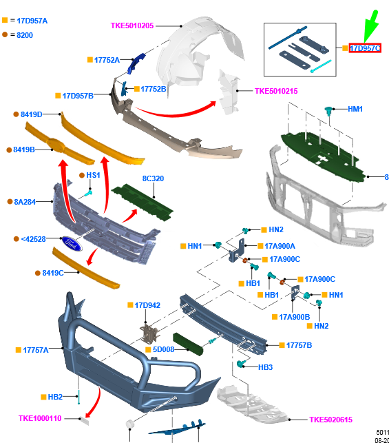 new ford ranger t6 mk1 front bumper bar parts kit 1923531 original