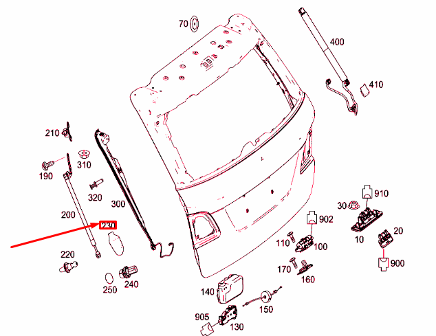 new mb ml w166 rear panel door left pneumatic spring cap a1669820709 original