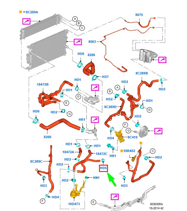 new ford mondeo mk5 heater water hose clamp w527358-s444 5201982 original