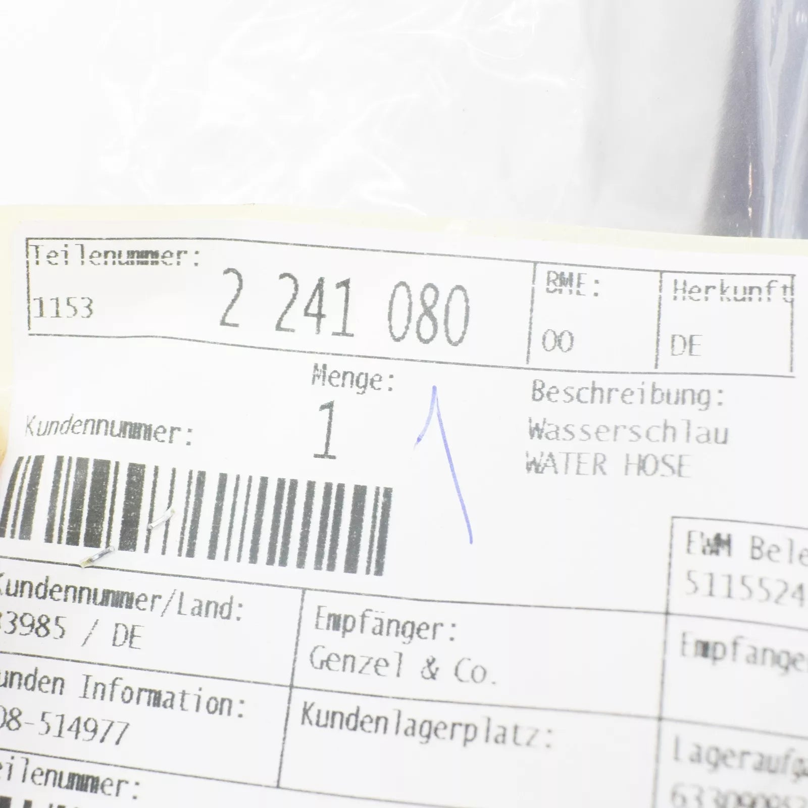 NEW BMW 3 E30 COOLING SYSTEM WATER HOSE 11532241080 ORIGINAL