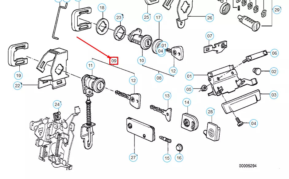 NEW BMW 5 E28 FRONT LEFT DOOR LOCK CATCH WITH KEY 51211900871 1900871 ORIGINAL