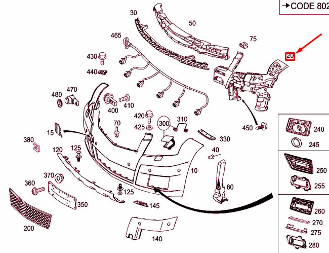 NEW MB GLK X204 FRONT BUMPER LEFT BASIC MOUNTING A2048853465 ORIGINAL