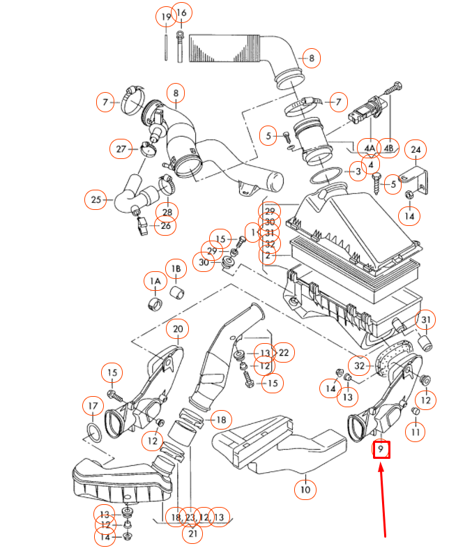 NEW VOLKSWAGEN BEETLE 9C AIR INTAKE MANIFOLD PIPE 1C0129609B ORIGINAL