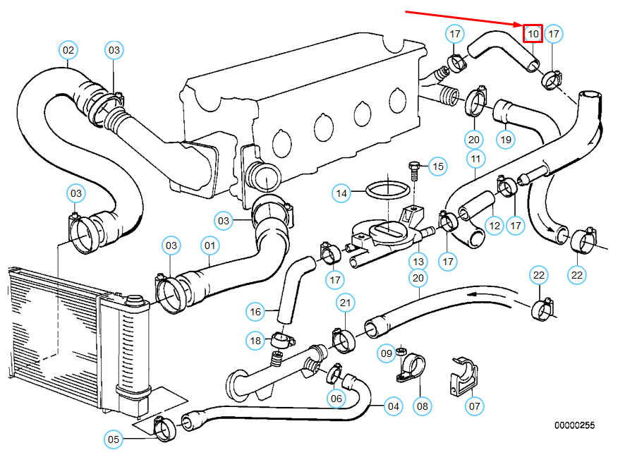 new bmw 3 e30 cooling system water hose 11531715154 original