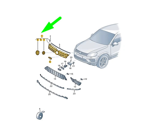 NEW VOLKSWAGEN TOUAREG 7P FRONT RADIATOR GRILLE 7P6853651JZLL ORIGINAL
