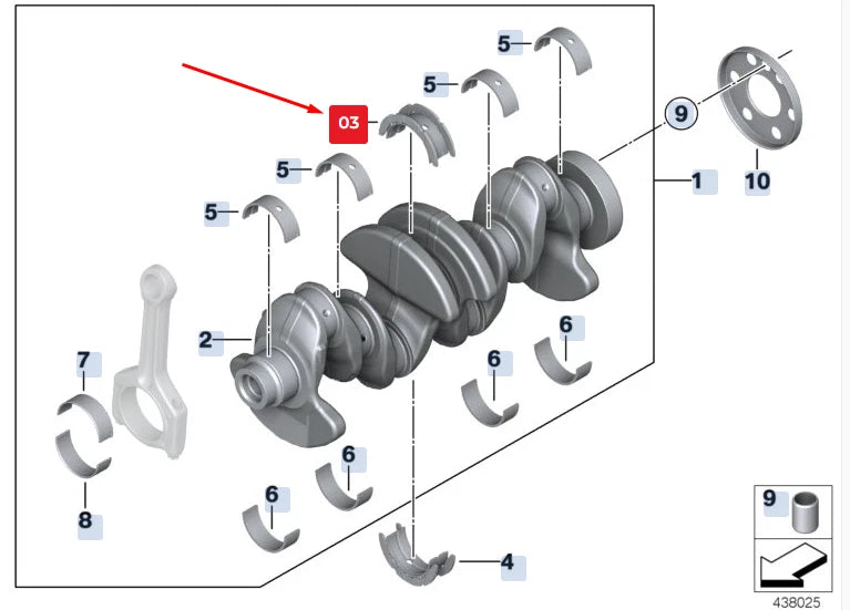 NEW BMW 5 GRAN TURISMO F07 ENGINE CRANKSHAFT BEARING SHELL 11217598969 ORIGINAL