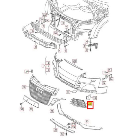 NEW AUDI TT 8J9 FRONT BUMPER RIGT BUMPER GRILLE 8J0807682GT94 GENUINE