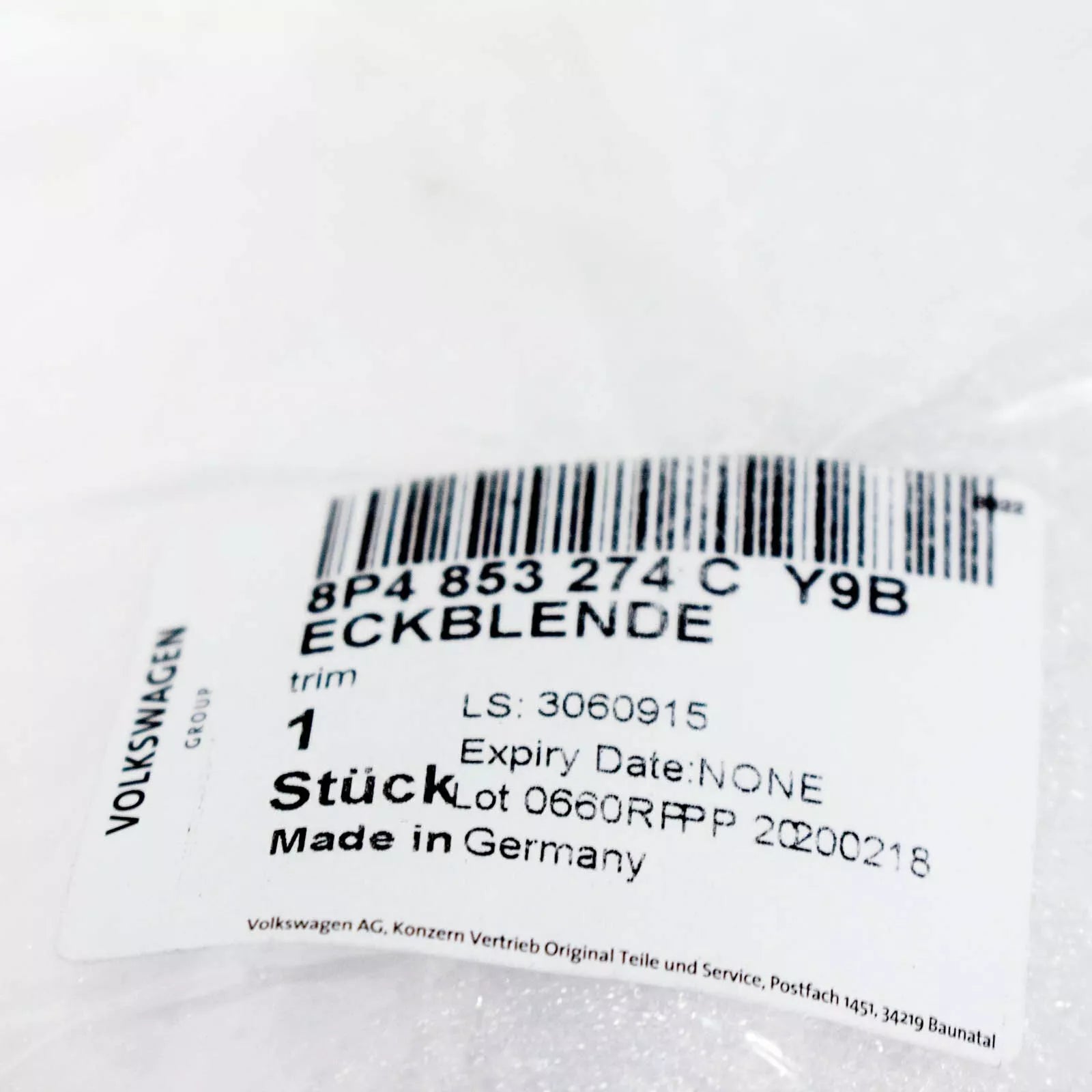 NEW AUDI A3 8P REAR DOOR RIGHT OUTER CORNER TRIM 8P4853274CY9B