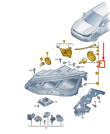 new vw golf cd mk8 front right headlight lhd 5h1941030c original