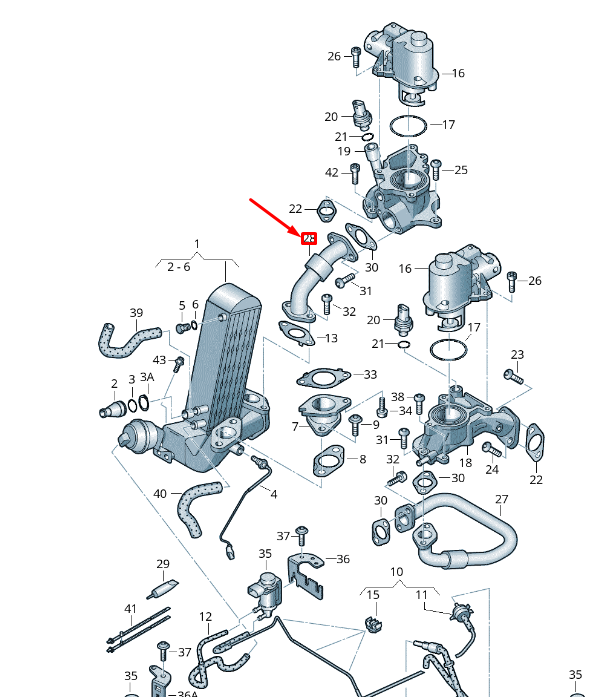 new vw touareg 7p mk2 egr right connecting pipe 057131534r original