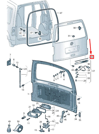 NEW VW CADDY 2K MK3 REAR LICENSE PLATE LIGHT MOLDING TRIM 2K5827655