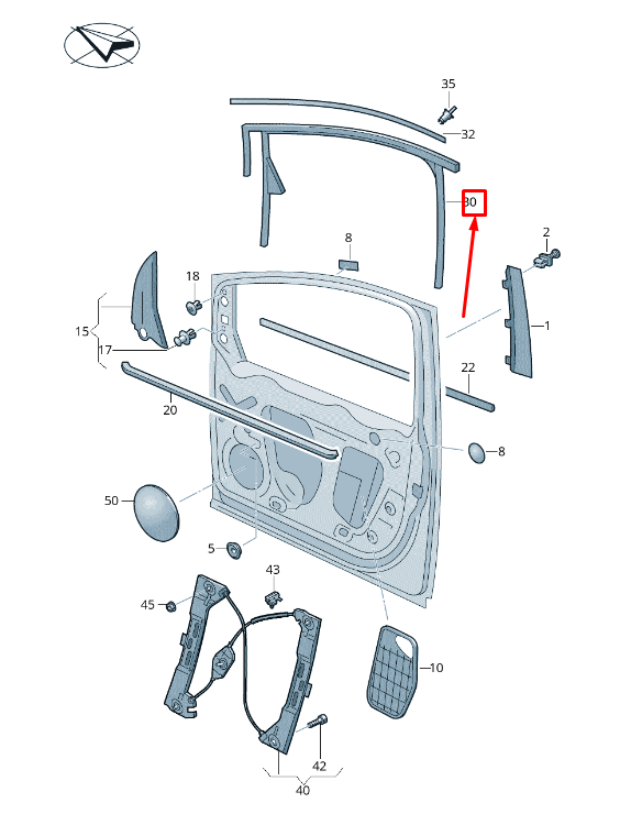 new vw sharan 7n front right outer door window guide 7n0837432k5ap original