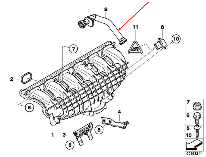 new bmw 5 e60 crankcase vent hose 11157553949 3.0 petrol original