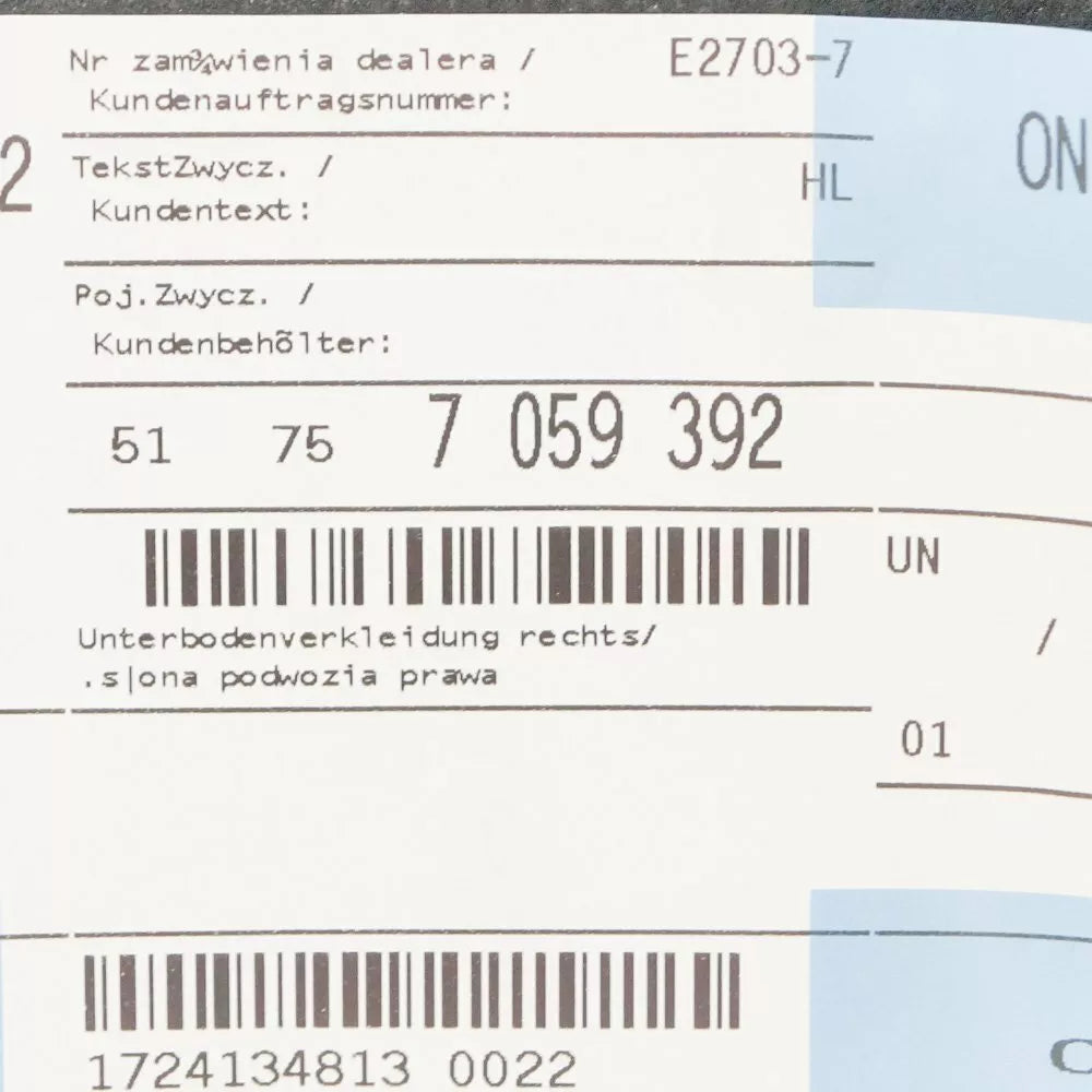 NEW BMW 3 TOURING E91 RIGHT SIDE UNDERBODY COVER 51757059392 7059392 ORIGINAL