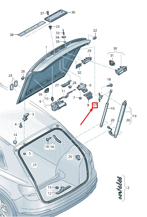 NEW AUDI Q3 F3 REAR LID SUPPORT STRUT BRACKET 83A827605