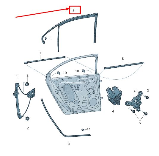 new skoda rapid nh right sliding window guide 5jj839432a original