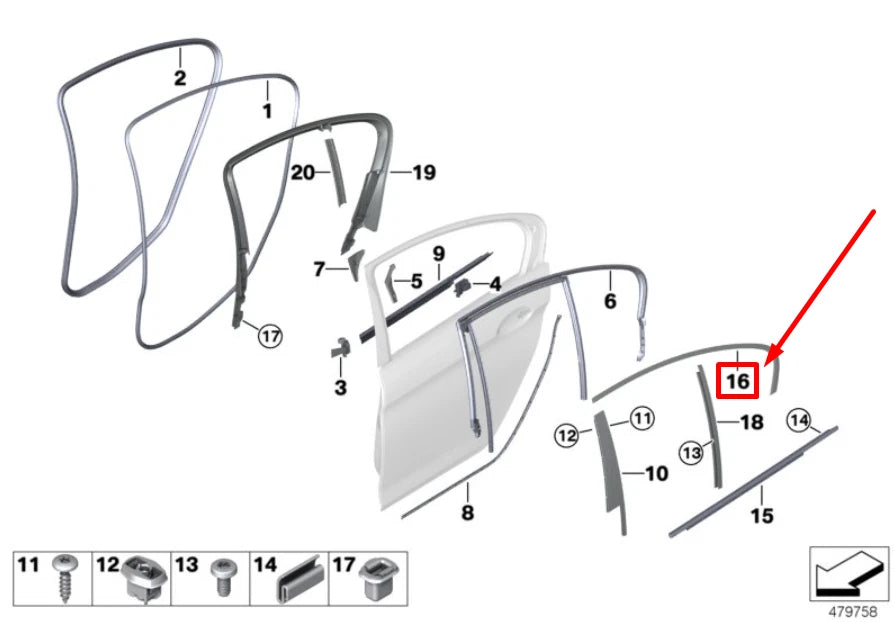 NEW BMW 5 G30 REAR LEFT TOP WINDOW FRAME FINISHER 7390125 51357390125 ORIGINAL