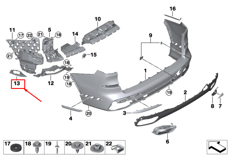 new bmw x7 g07 rear left bumper absorber funnel 51128094413 original