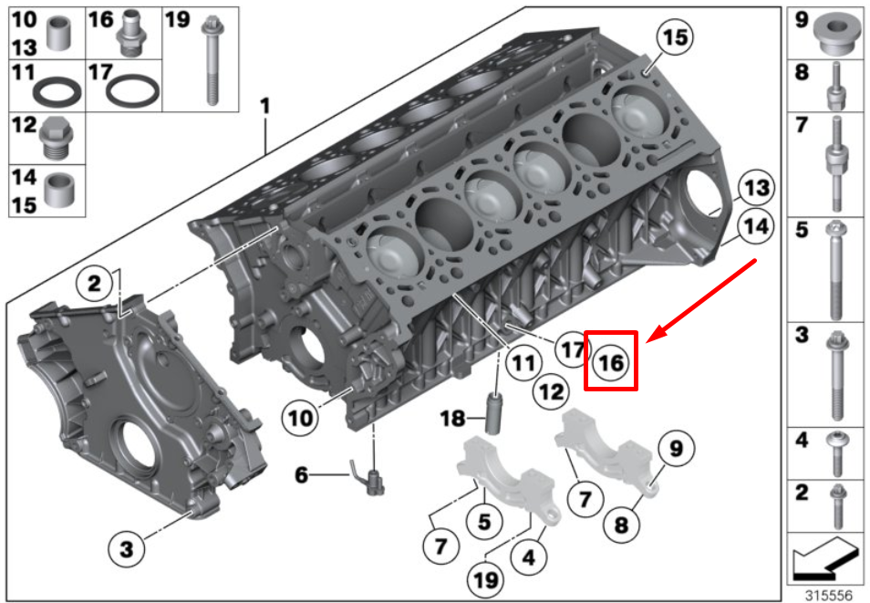 new bmw 7 f01, f02 engine block housing connector 11117584776 7584776 original