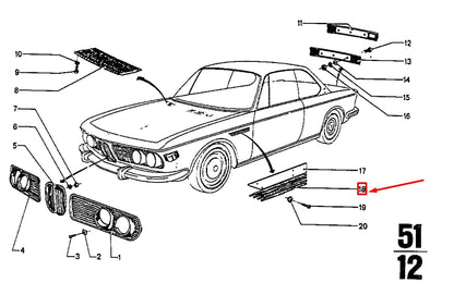 NEW BMW E9 COUPE FRONT WING BLACK GRILLE RIGHT 51131827278 ORIGINAL