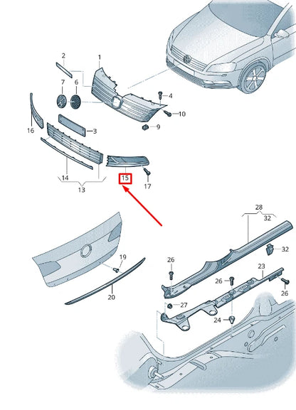 NEW VW PASSAT B7 36 FRONT LEFT BUMPER VENTILATION GRILLE 3AA8546619B9