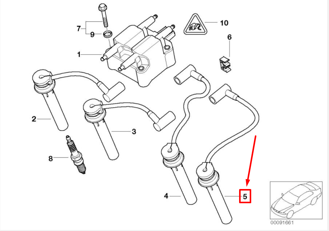 new mini cooper r50, r53 ignition wire wit plug cylinder 4 12127513035 original