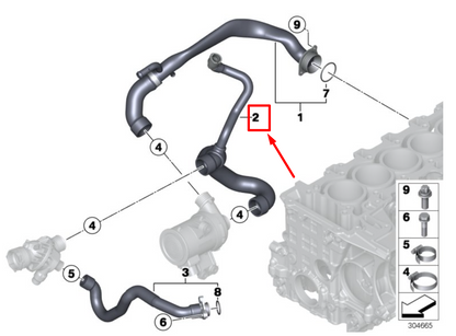 new bmw 3 f30, f80 engine coolant hose 7594319 11537594319 original