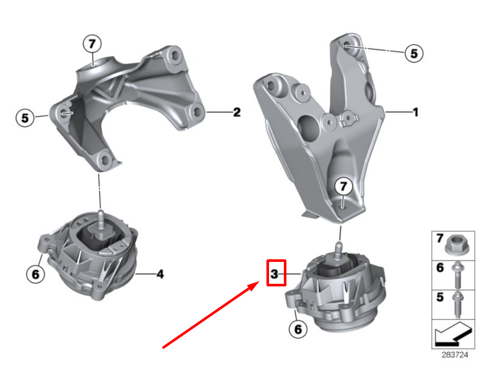 new bmw 3 f30, f80 left engine mount 22116856403 6856403 original
