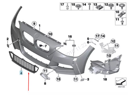 NEW BMW 2 F22 FRONT M SPORT BUMPER LOWER CENTER GRILLE 51118055434 2015 ORIGINAL