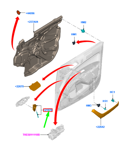 new ford ranger t6 mk1 front left door lever ab39-21971-absmkd 2516425 original