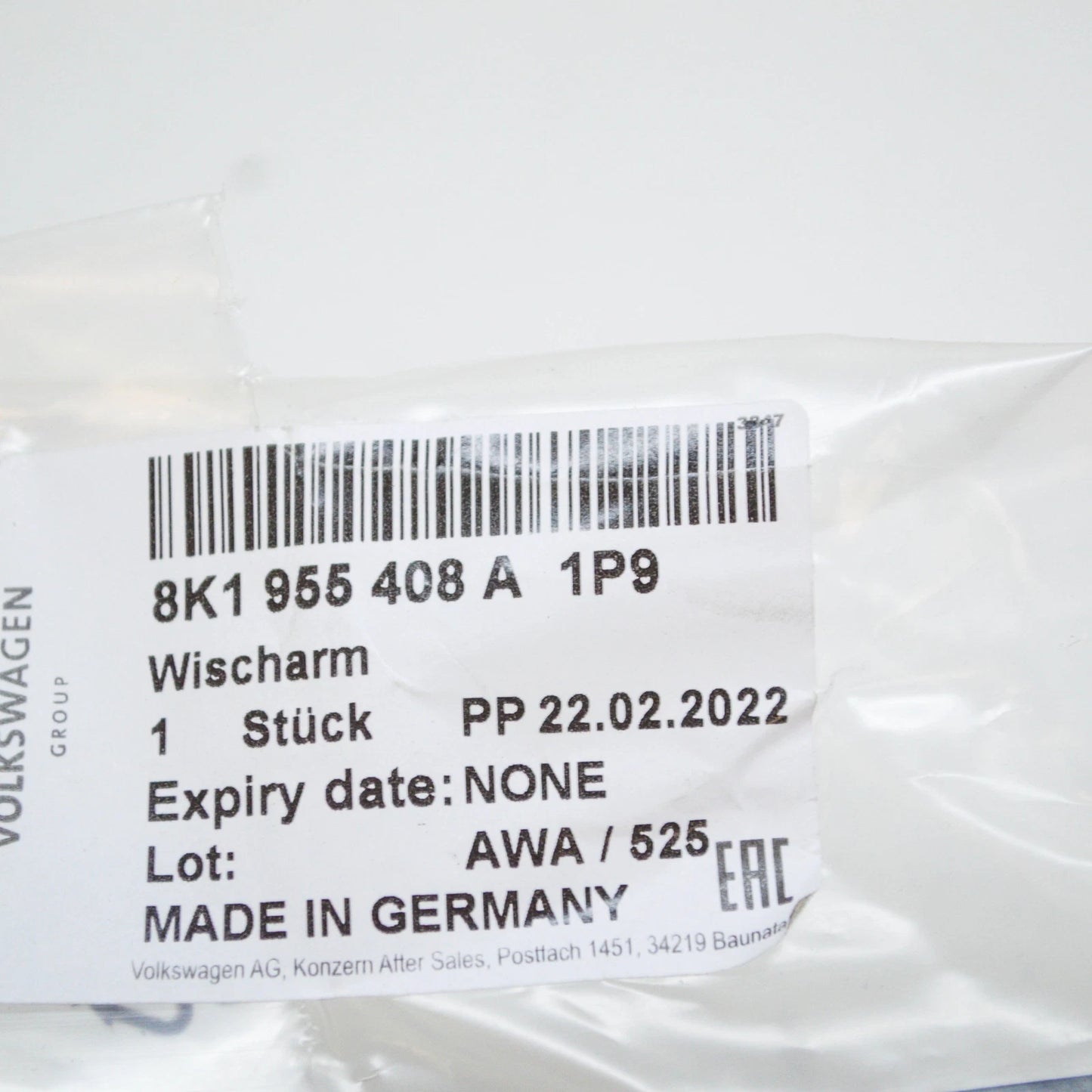 NEW AUDI A4 B8 FRONT WINDSHIELD RIGHT AERO WIPER ARM LHD 8K1955408A1P9