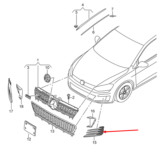 new volkswagen golf mk7 right fog light grille 5g0853666e9b9 2014 original