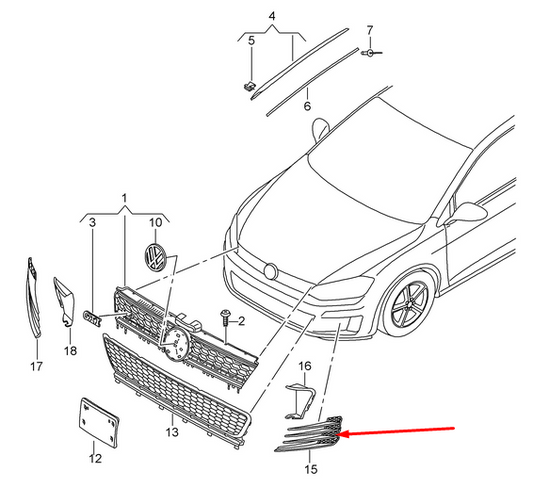 new volkswagen golf mk7 right fog light grille 5g0853666e9b9 2014 original