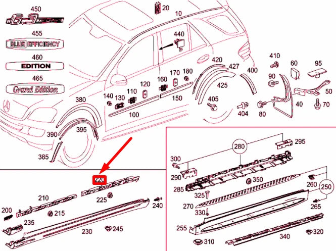 NEW MERCEDES-BENZ ML W164 REAR RIGHT ROCKER PANEL RAIL A1646981427 ORIGINAL