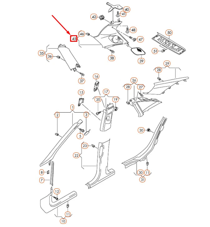 NEW AUDI A4 B8 D-PILLAR RIGHT TRIM 8K9867246V48 ORIGINAL