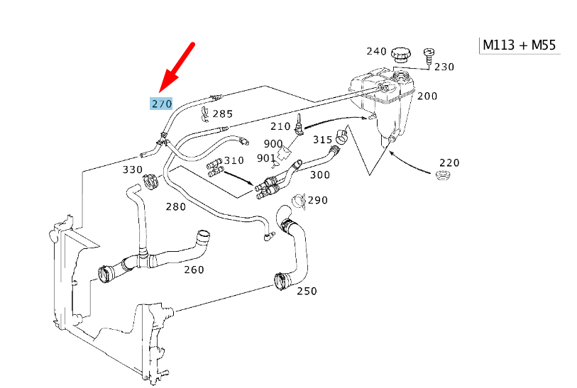 new mb sl r230 amg expansion reservoir to radiator vent tube a2305010625